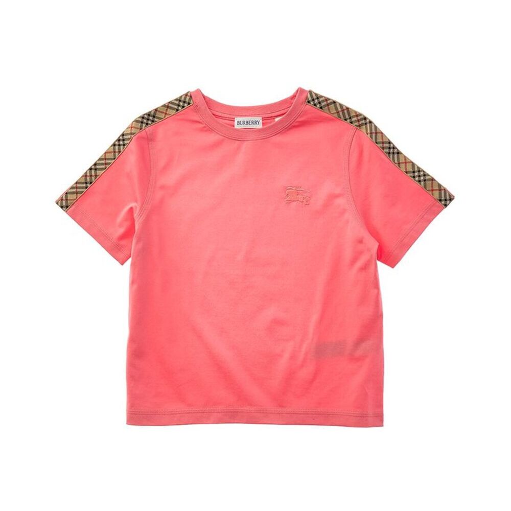 Burberry Girls Check Trim T-Shirt, Pink